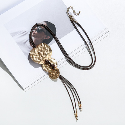 2021 Hot Sale Necklace European and American Fashion Cool round Tassel Decorative Long Necklace Women's Accessories Sweater Chain