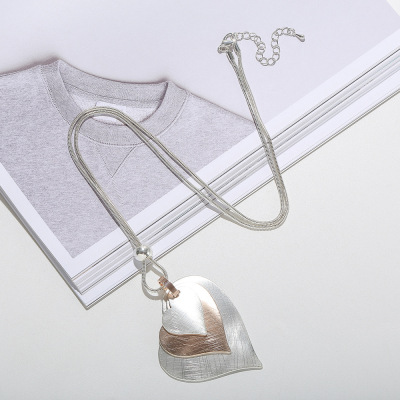 2021 Hot Sale Chain European and American Retro Brushed Love Heart Pendant Long Necklace Women's Alloy Sweater Chain