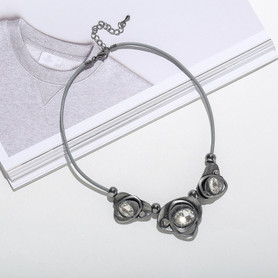 New Arrival Gun Black + Silver Women's Tong Ling 2021 European and American Geometric Necklace Alloy Oval Temperament