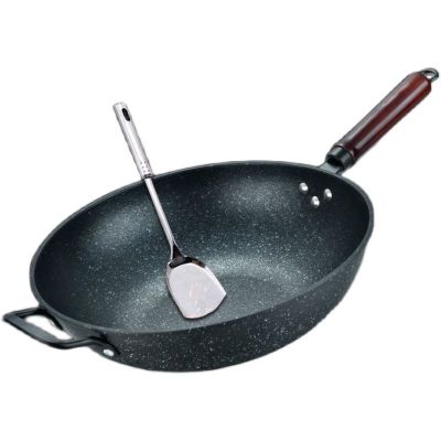 32cm Medical Stone Non-Stick Pan Household Wok Pan Smoke-Free Pan Applicable Induction Cooker Gas Furnace