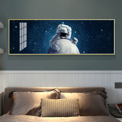 Science Fiction Sky Astronaut Pattern Children's Room Horizontal Board Bedroom Crystal Porcelain Decorative Painting Wall HD Decorative Hanging Painting