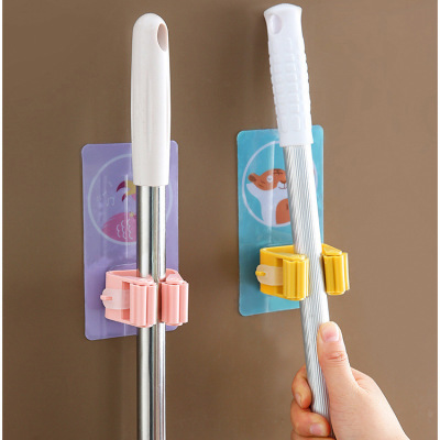 Mop Rack No Punch Mop Clip Broom Hook Strong Invisible Bathroom Wall Storage Kitchen Cartoon Adhesive Hook