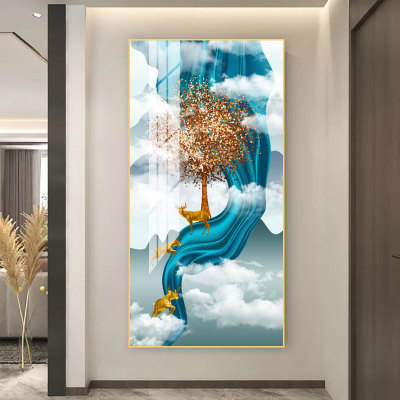 Hot Sale New HD Color Ribbon Goldeer Crystal Porcelain Corridor Decorative Painting Luxury Aluminum Alloy Frame Wall Painting and Mural