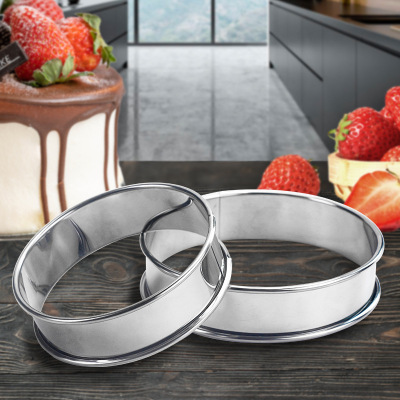 Factory Spot Stainless Steel Double Curling round Cake Tart Mold Feeding Ring Cheese Mousse Mold Baking Tool