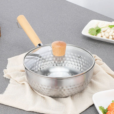 Japanese-Style Medical Stone Yukihira Pan Stainless Steel Thickened Baby Food Pot Single Handle Non-Stick Frying Wooden Handle Milk Pot Manufacturer