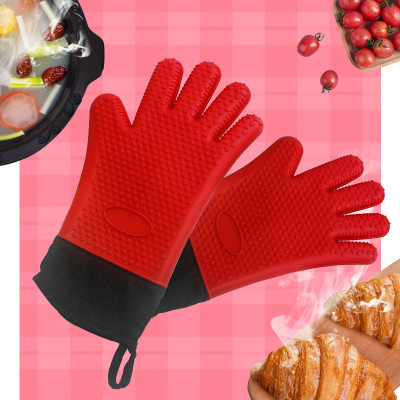 Oven Insulation Silicone Gloves Cotton Padded Baking Kitchen Tools Microwave Oven Five Finger Gloves