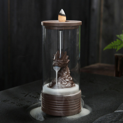 Cross-Border Tiktok Backflow Incense Burner Buddha's-Hand Lotus Colored Lights Led Purple Sand Mountain Running Water Acrylic Glass Cover Windproof