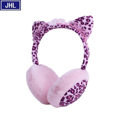 New Leopard Print Fashion Cat Ear Winter Plush Warm Headphones Headset Incense Inserted MobilePhone Headset Holiday Gift.