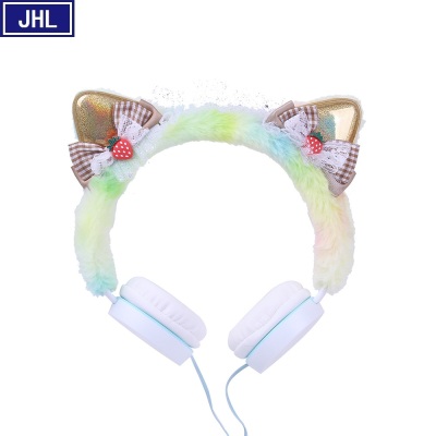 314 Cartoon Cat Ear Shape Headset Headset with Line Bow Plush Earplugs Children's Net Red Personality Fashion.