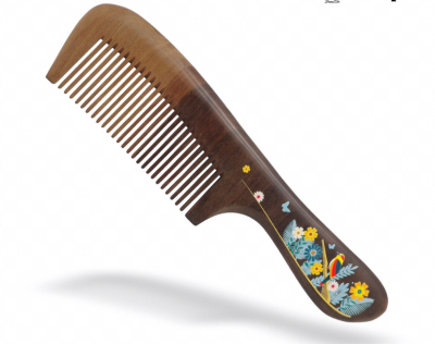 Factory Direct Sales Natural Log Painted Nanmu Comb Two-Color Painted Handle Comb Feels Great