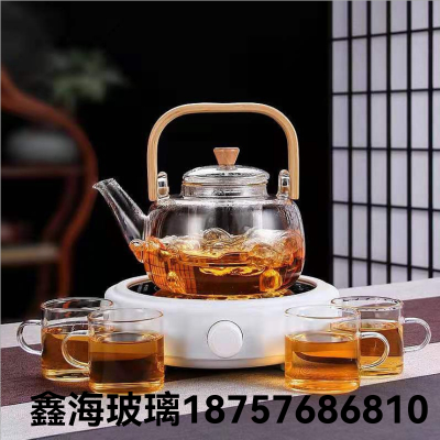 Borosilicate Teapot Set Glass Teapot Heat-Resistant Direct Burining Kettle Wooden Handle Pot Small Teacup Glass Cup