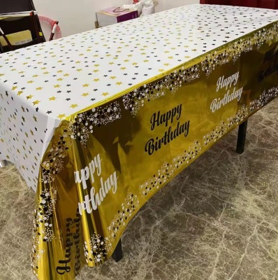 Tablecloth Cross-Border Amazon Oil-Proof Waterproof Printing English Happy Birthday Party Gathering Dustproof Decorative Tablecloth