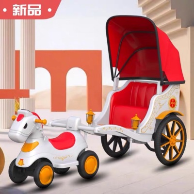 Children's Electric Quadricycle Small Horse-Drawn Tram Rechargeable Boys and Girls Can Sit Double Bicycle Motorcycle Tricycle Stroller