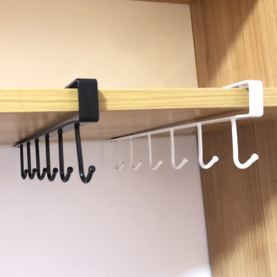 Kitchen Innovative Iron Storage Rack Multifunctional Wardrobe Row Hook Organizing Rack Cabinet Kitchenware Seamless Nail-Free Hook