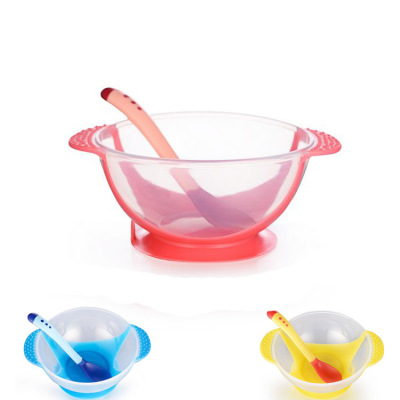 Zhuanzhuanxiong Children's Feeding Tableware Set Baby Sucker Bowl Temperature Spoon Double-Ear Bowl Set Wholesale 8073