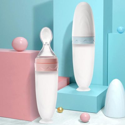 Suction Rice Paste Spoon Feeder Milk Bottle Squeeze Type Baby Feeding Spoon Silicone Solid Food Tools