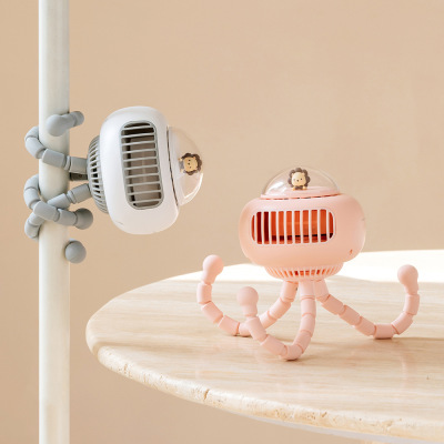 New Baby Carriage Fan USB Charging Cartoon Octopus Desktop Fan Portable Student Hand Holding Little Fan