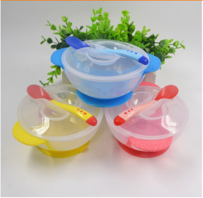 SOURCE Factory Baby Children Feeding Tableware Set Baby Sucker Bowl Temperature Spoon Double-Ear Bowl Set Wholesale