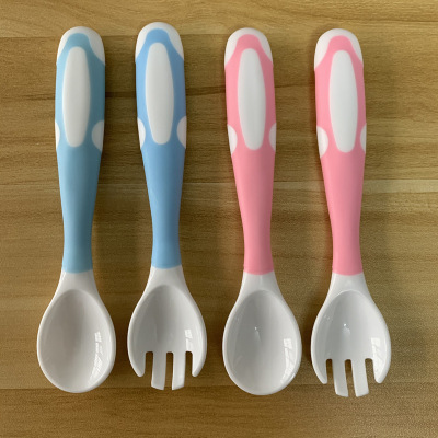 Children 'S Silicone Twisted Baby Spoon 360 Degree Twist Fork Set Baby Eat Learning Training Solid Food Tableware