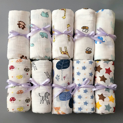 Muslin Cotton Cloth Gro-Bag Baby Swaddle Summer Blanket Thin Hug Blanket Gauze Bath Towel Wrap without Fluoresce