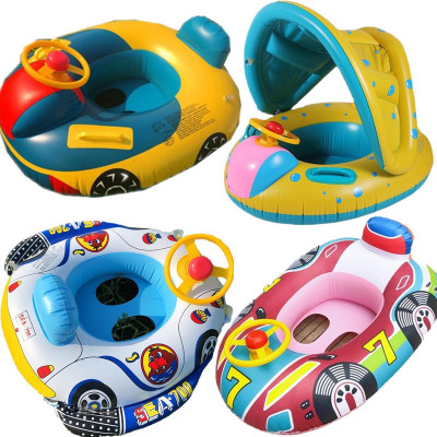 Large Thickened Car Horn Boat Infant Children Swimming in Water Pedestal Ring Steering Wheel Cross-Border Swimming Ring with Canopy