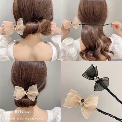 Summer Mesh Bow Headdress Elegant Bun Updo Gadget Fresh Air Hair Accessories New H