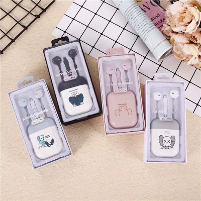 New Cute Student Cartoon Wire-Controlled Voice Mobile Phone Headset with Storage Box Bag Cartoon Headset Wired Microphone