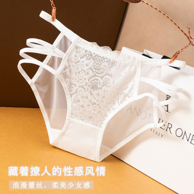 2024 Lace Underwear Women's French Lace Sexy and Breathable Hollow Temptation Transparent Cotton Tulle Crotch Low Waist Briefs