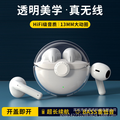 22 New Real Wireless TWS Bluetooth Headset Sports round Transparent Sports 5.1 Jie Li Cool Flashing Light