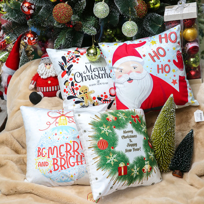 2022 New Amazon Merry Bedside Cushion Printed Santa Claus Pillow Decorative Pillow Pillow Cover