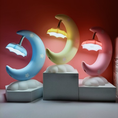 Children's DIY Handmade Charging Lamp Bedroom Bedside Small Night Lamp Led Second-Gear Light Moon Boat Luminous Toy