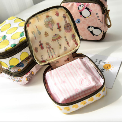 Sanitary Napkin Cosmetic Bag Storage Bag Capacity Korean Cute Simple Japanese Sanitary Napkin Zipper Mini Aunt M Towel