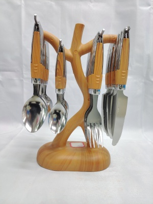 24-Piece Set Plastic Handle Stainless Steel Tableware Stainless Steel Spoon Fork Dinner Knife