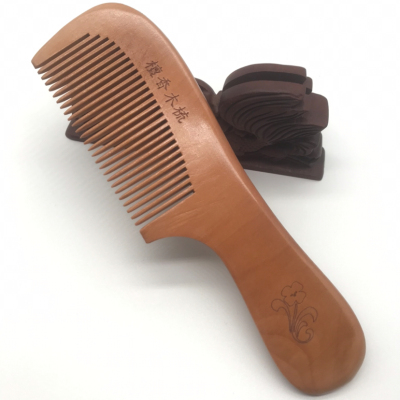 Factory Direct Sales Natural Log Mahogany Comb with Handle Fine Teeth Wide-Tooth Comb Anti-Static Log Comb