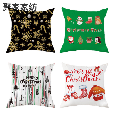 Cross-Border New Arrival Sofa Christmas Pillow Amazon Home Short Plush Linen Holiday Printing Car Throw Pillowcase