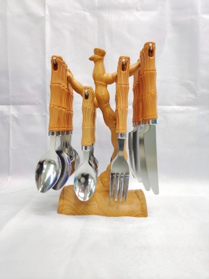 24-Piece Set Plastic Handle Stainless Steel Tableware Spoon Fork Dinner Knife