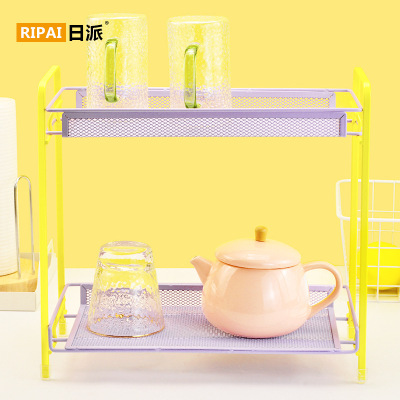 Ri Pai Removable Iron Storage Rack Desktop Storage Rack Kitchen Seasoning Rack Home Bathroom Double-Layer Organizing Rack