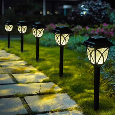 Solar Grid Retro Led Square Plastic Lawn Lamp Outdoor Waterproof Garden Lamp Glass Grid Floor Lamp