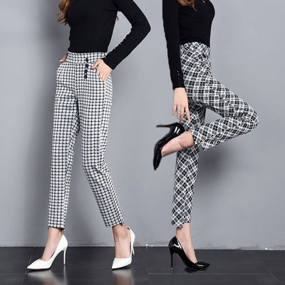 Spring and Autumn New Plaid Pants Korean Casual Pants Suit Pants Ankle-Tied Harem Pants Women Slimming and Straight 