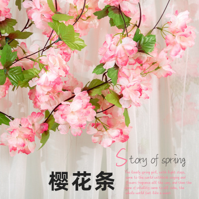 Simulation Cherry Blossom HANAFUJI Air Conditioning Pipe Roof Strip Ceiling Indoor Decorative Plastic Flower Rattan Winding Hanging