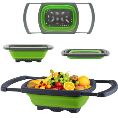 Simple Kitchen Plastic Drain Basket Household Square Fruit Basket Portable and Retractable Folding Washing Vegetable Basket