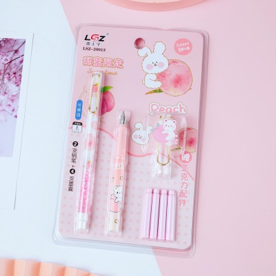 Love Word Peach Rabbit Pen Kit Change Bag Ink Sac Ink-Pumping Double Use Ejin Pen Primary School Students