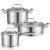 Factory Direct Sales 430 Stainless Steel Gift Pot Set Right Angle Soup Pot Milk Pot Wok Frying Pan Steamer Three-Piece Set