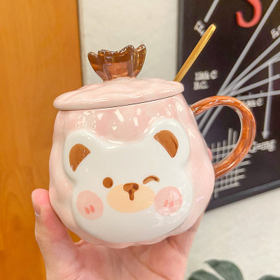 INS Korean Cute Bear Crown Ceramic Cup Personality Creative Trend Coffee Cup Cartoon Animal Mug