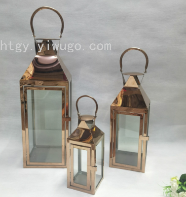 European-Style Storm Lantern Candlestick Floor Aromatherapy Candle Stainless Steel Iron Storm Lantern Craftwork Storm Lantern Bedroom Decoration