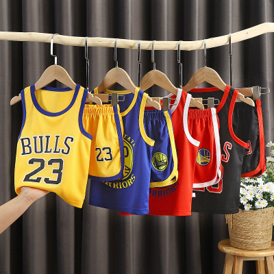 Summer Children's Basketball Wear Outdoor Basketball Jersey Sports Vest Shorts Two-Piece Set Medium and Large Children's Sportswear