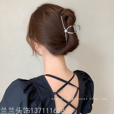 Korean Metal Pearl Grip Summer Internet Influencer Hair Clip Back Head Shark Clip Large Hairpin Clip Hairware Hair Claw