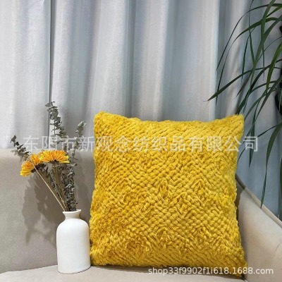 New Plush Sofa Pillow Cases Solid Color Simple Wave Short Hair Throw Pillowcase Yellow Pillowcase Wholesale