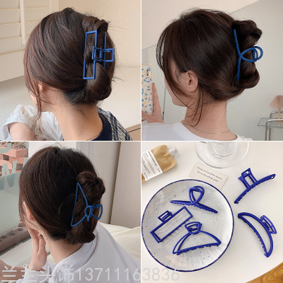 Large Grip Women's Blue Color Updo Shark Clip Hair Claw Bath Hairpin Simple Back Head Hair Clip Headdress