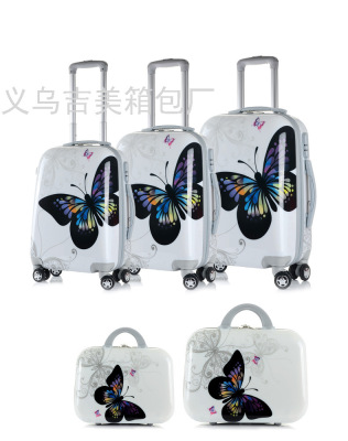 Customized Cartoon Butterfly Mirror Suitcase ABS + PC Set Three Four Five Printing Universal Wheel  Version Trolley Case